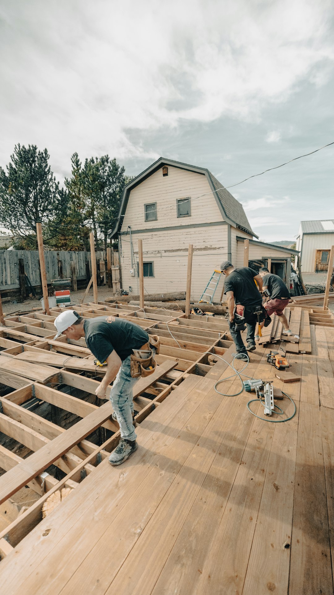 construction workers building a scene